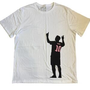 Messi Collection White Black Silhouette Graphic Short Sleeve T Shirt Size XL